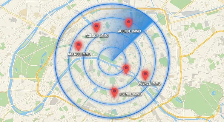 Carte interactive du Radar Immoleader affichant la géolocalisation et la densité des agences immobilières et syndics sur un secteur défini.
